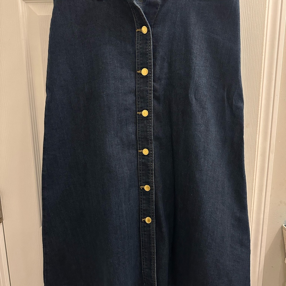 Liz Claiborne Dark Blue Maxi Skirt with Gold Buttons